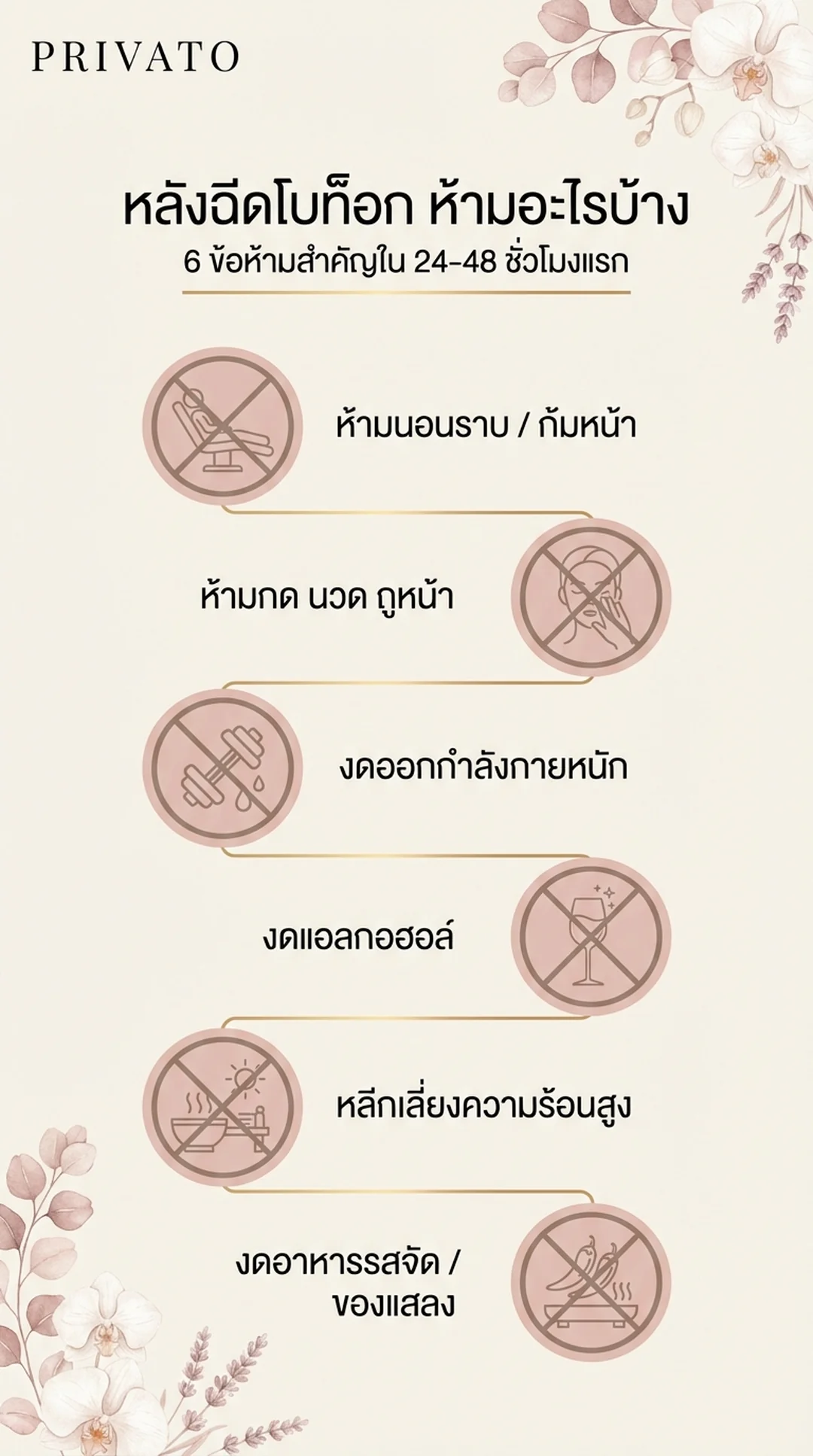 หลังฉีดโบท็อก ห้ามอะไรบ้าง infographic by privato clinic