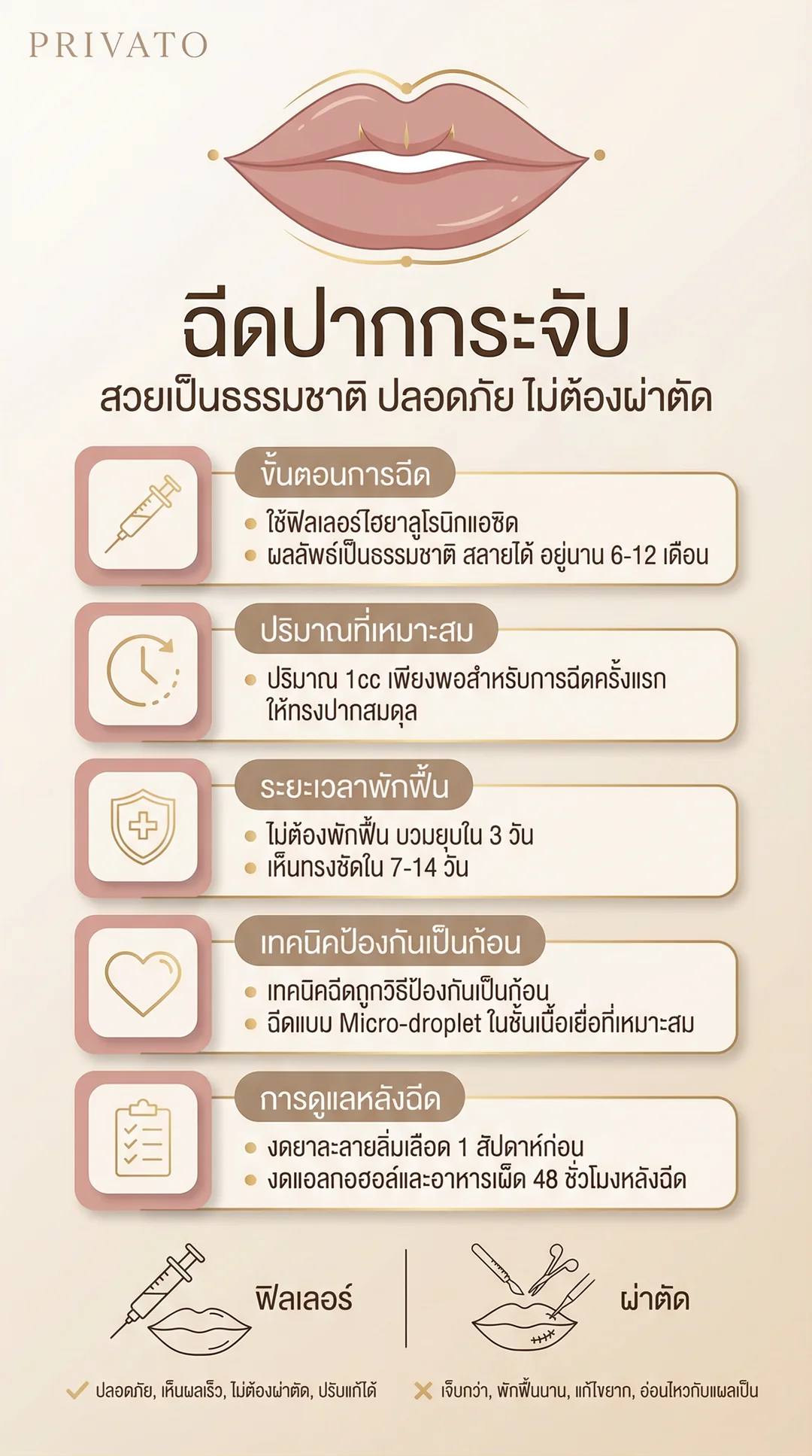 ฉีดปากกระจับ ปรับทรงปากอวบอิ่มเป็นธรรมชาติ ปลอดภัย และราคา Infographic