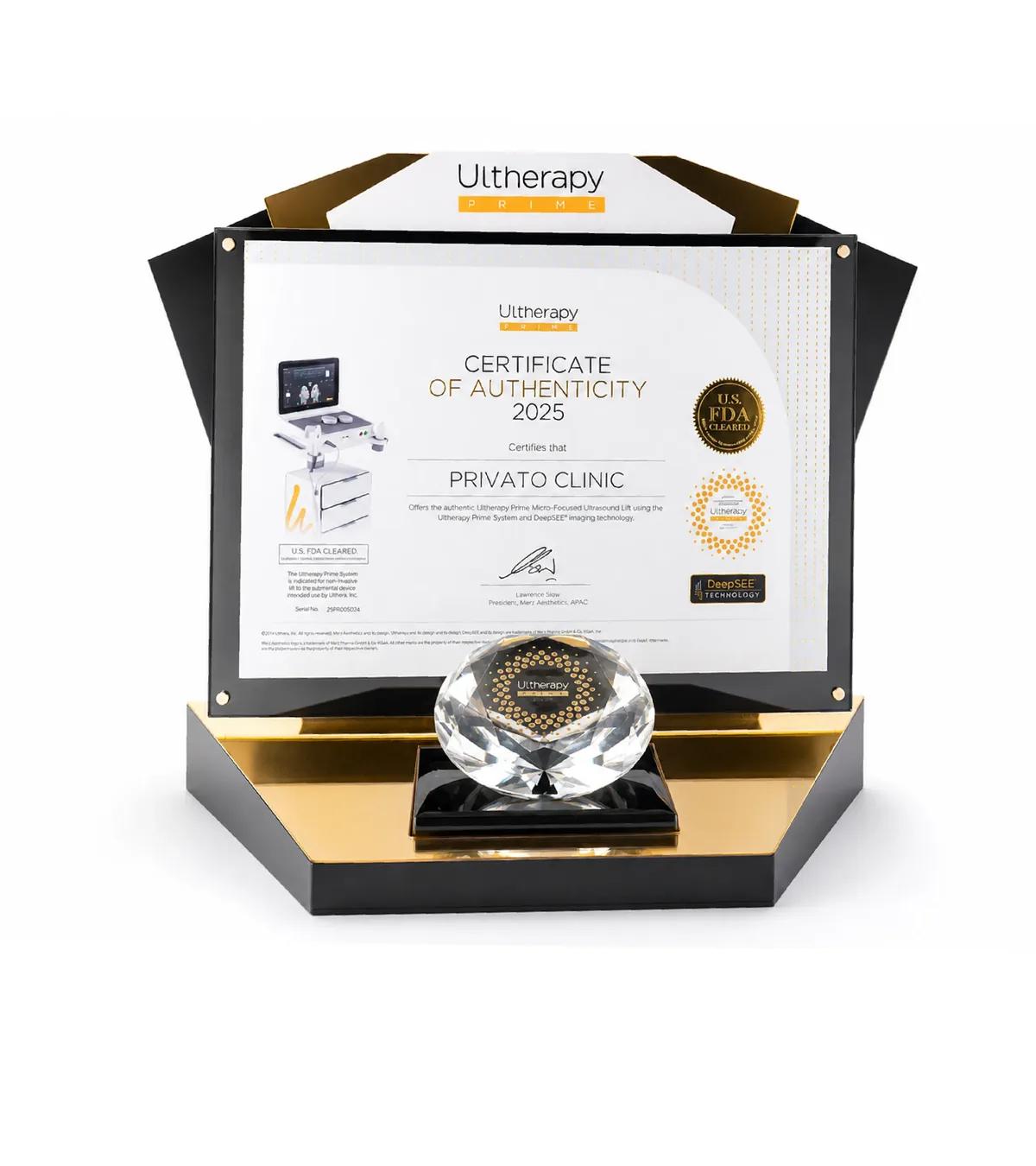 ใบรับรองเครื่อง Ultherapy PRIME ของแท้ ปี 2025 ของ Privato Clinic
